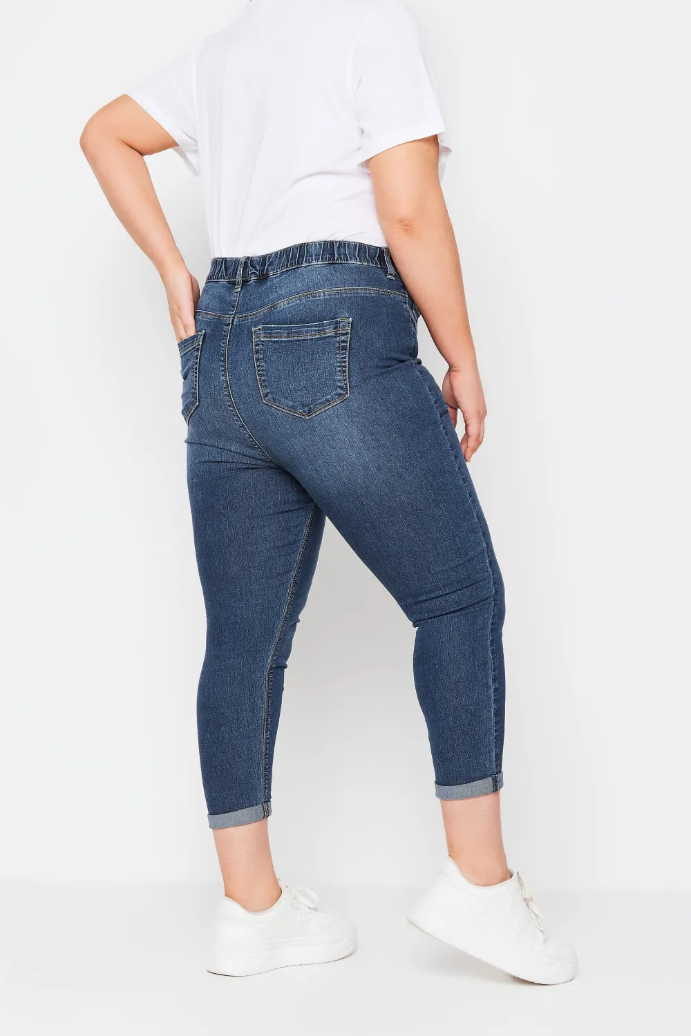 YOURS Curve Mid Wash Blue Ripped Turn Up Cropped GRACE Jeggings