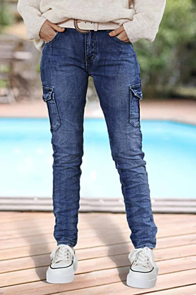 Flap Pocket Low Waist Skinny Cargo Jeans