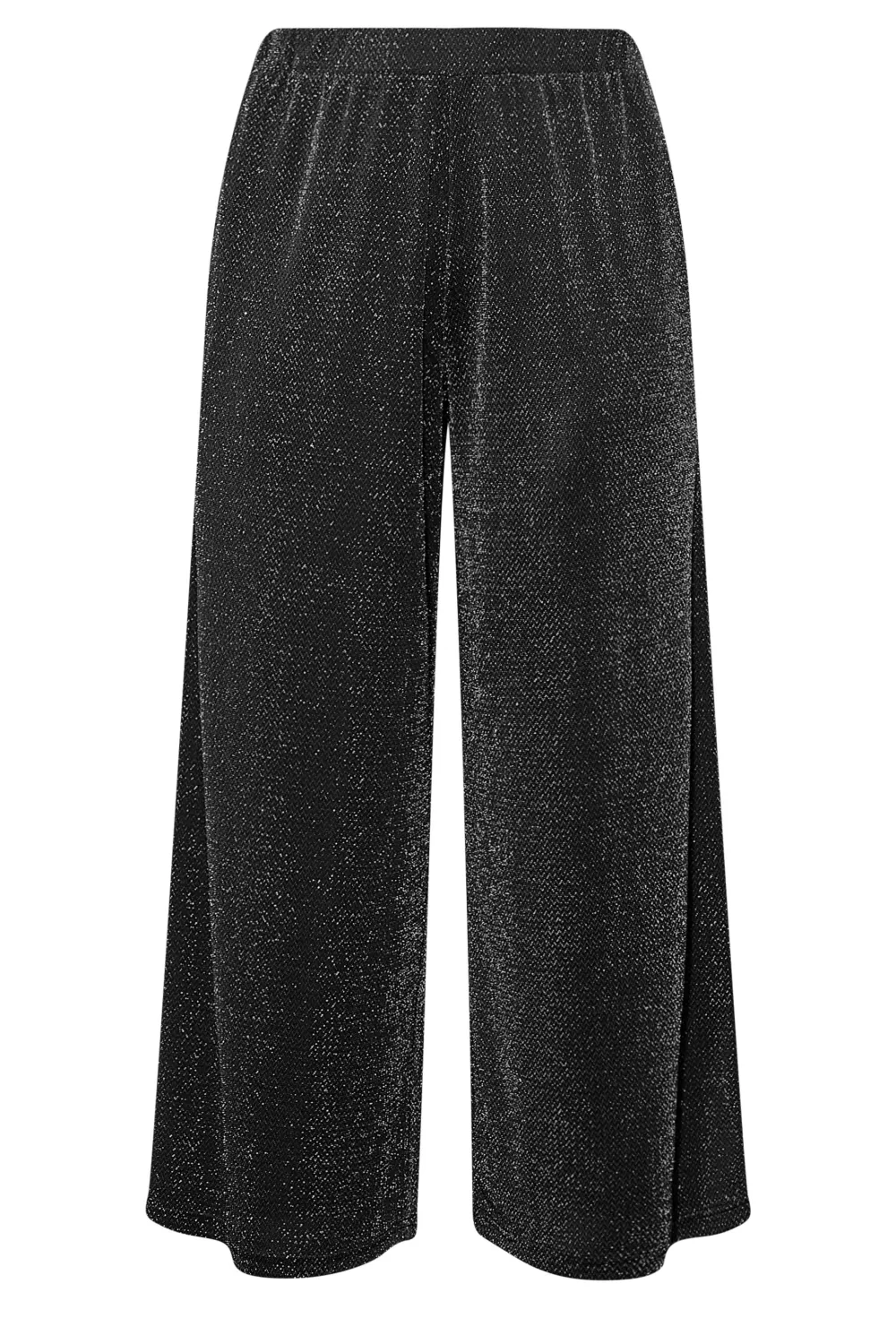 YOURS Curve Black Glitter Stretch Wide Leg Trousers