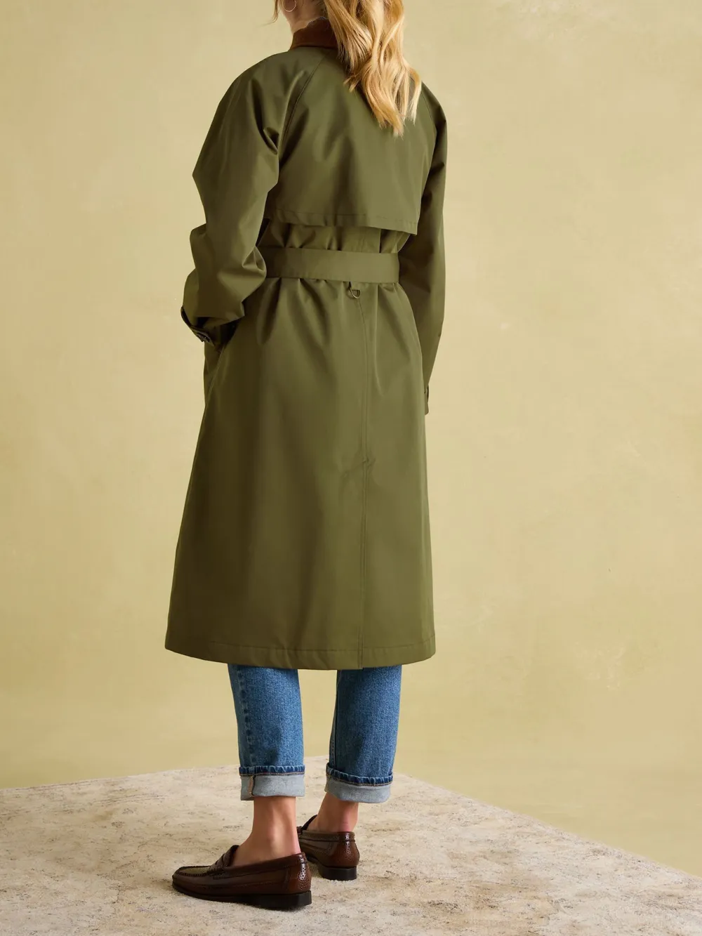 Green Waterproof Belted Trench Coat