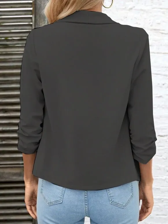 Ruched Sleeve Open Front Jacket