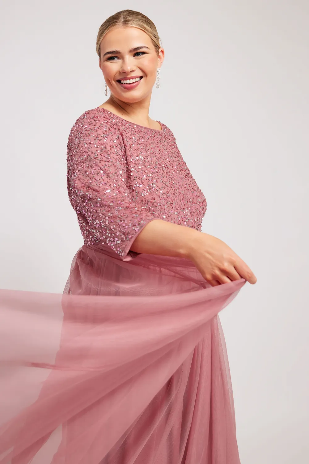 LUXE Curve Navy Blue Sequin Hand Embellished Maxi Dress