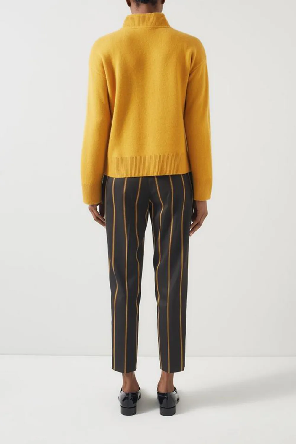 Grey Yellow Striped Cropped Trousers