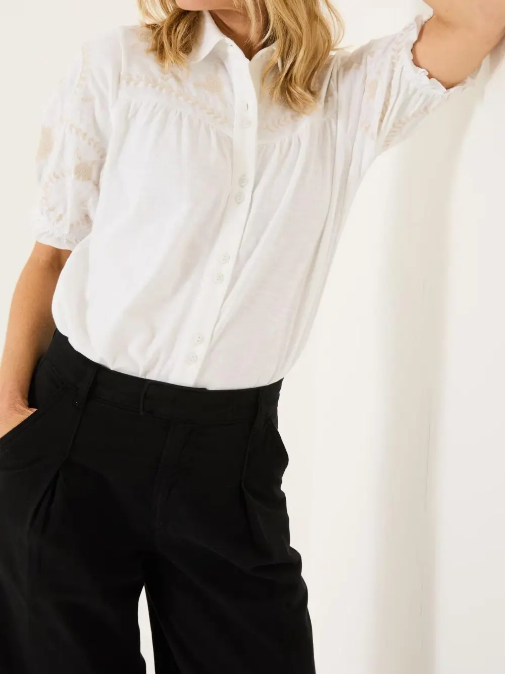 White Embroidered Short Sleeve Jersey Shirt