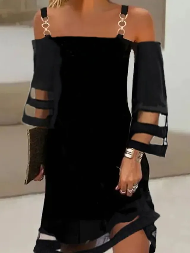 Women's Casual Dress Sheath Dress Sundress Mini Dress Black 3/4 Length Sleeve Pure Color Ruched Summer Spring Fall Spaghetti Strap Fashion Birthday Wedding Guest Vacation 2023 S M L XL XXL 3XL