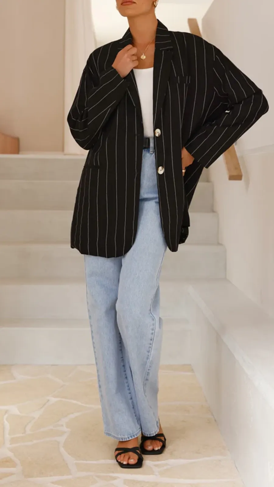 Black Pinstripe Versatile Suit Jacket