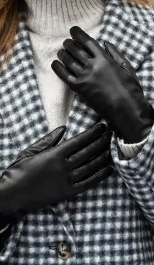 Pure Black  Cashmere Lined Lambskin Gloves