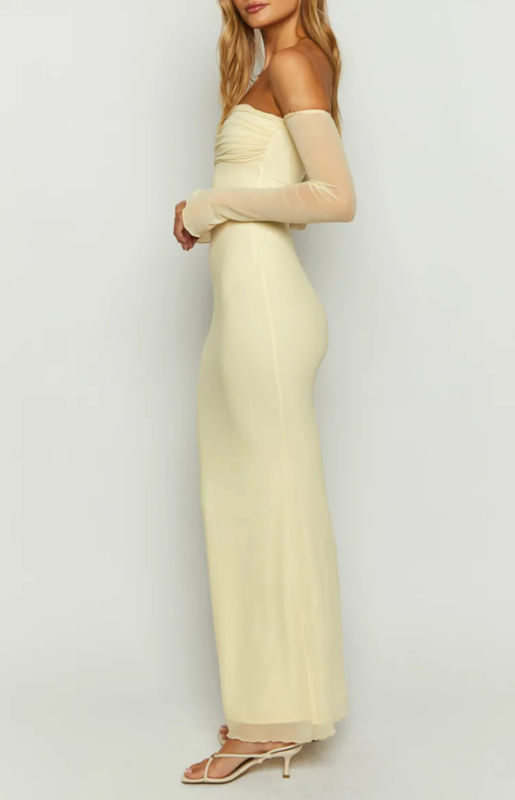 Off Shoulder Cream Long Sleeve Maxi Dress