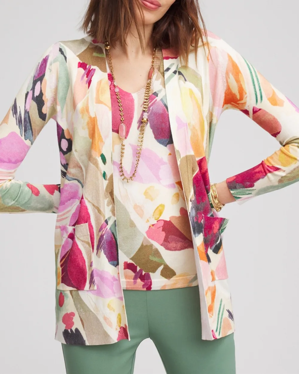 Floral Open-Front Cardigan