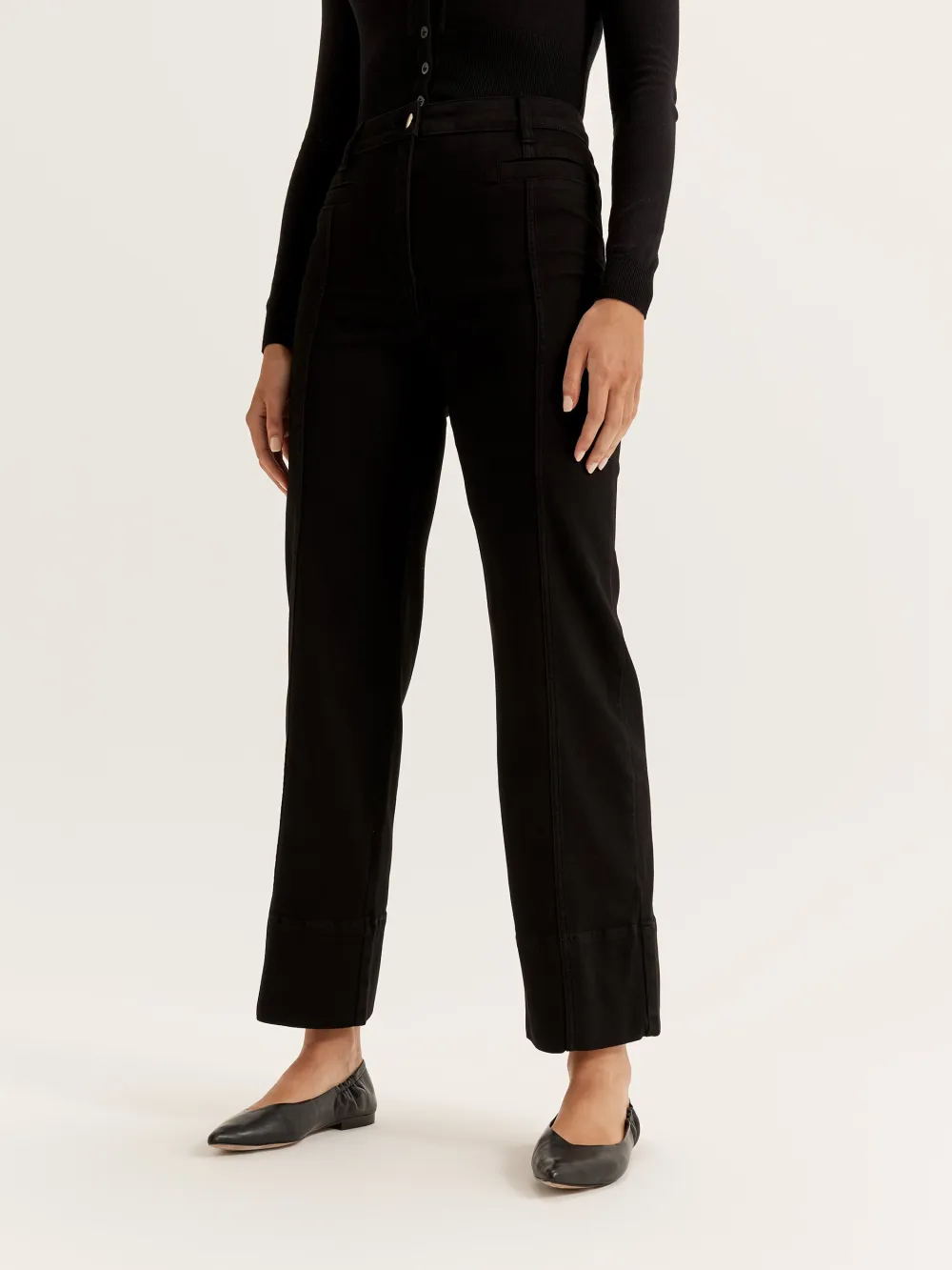 High Rise Cuffed Straight Jeans