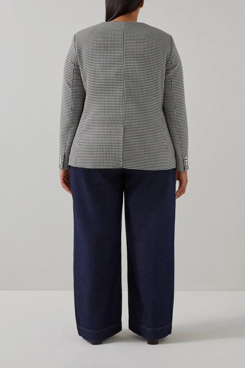 Black Cream Checkered Bow Detail Short Coat