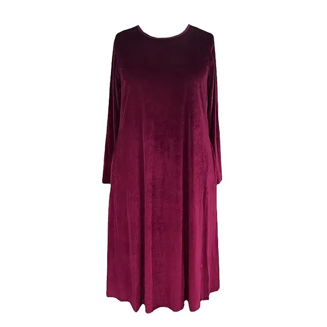 Women‘s Velvet Dress Shift Dress Caftan Dress Long Dress Maxi Dress Green Black Purple Long Sleeve Pure Color Pocket Winter Fall Spring Crew Neck Mature Winter Dress Daily Vacation 2023