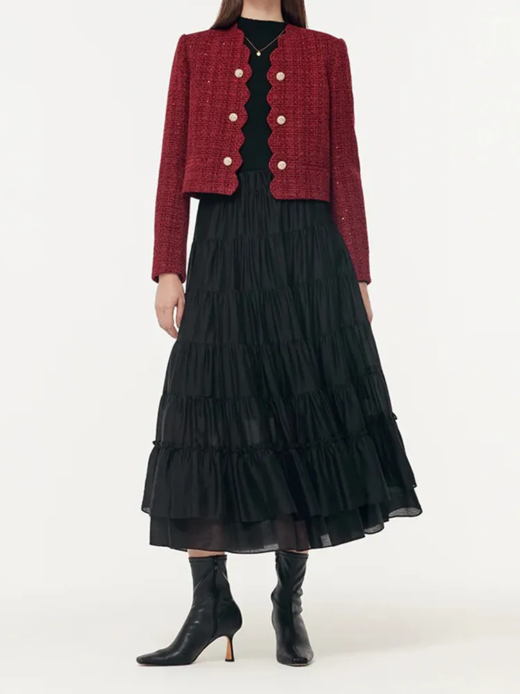 Tweed SequIns Scallop Trim Women Crop Jacket