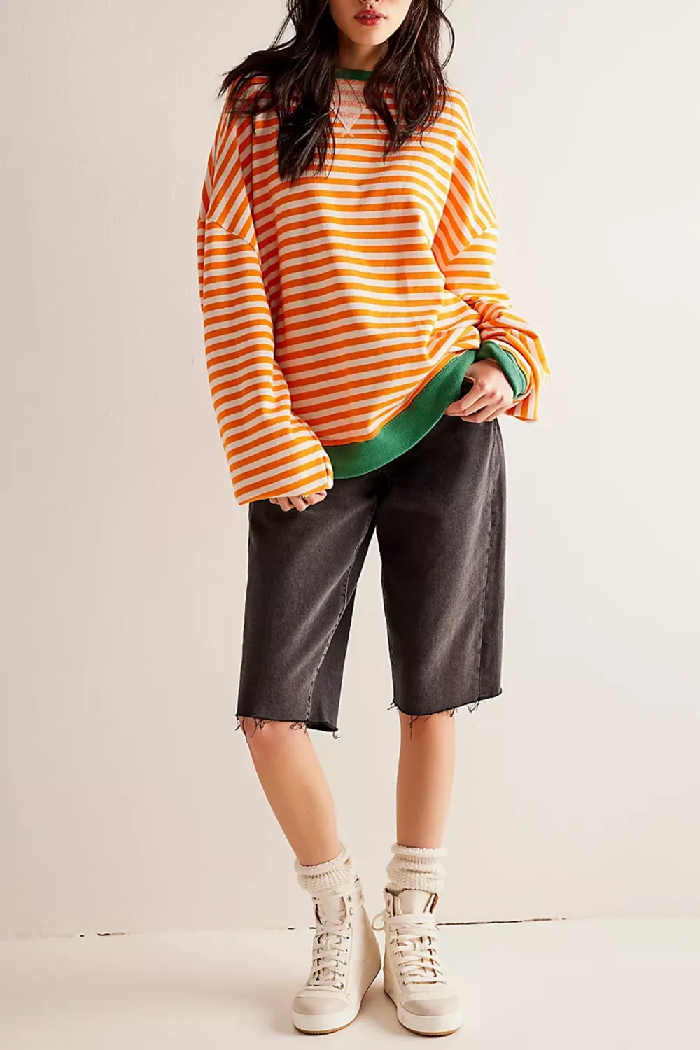 Oversized Striped Crew Neck Sweatshirt