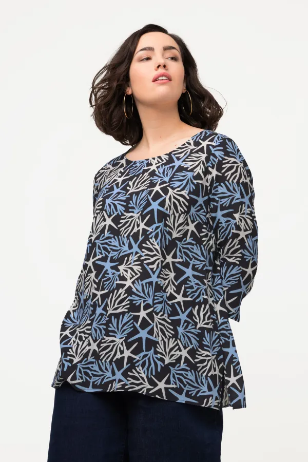 Bluse gemustert A-Linie Rundhals 3/4-Arm