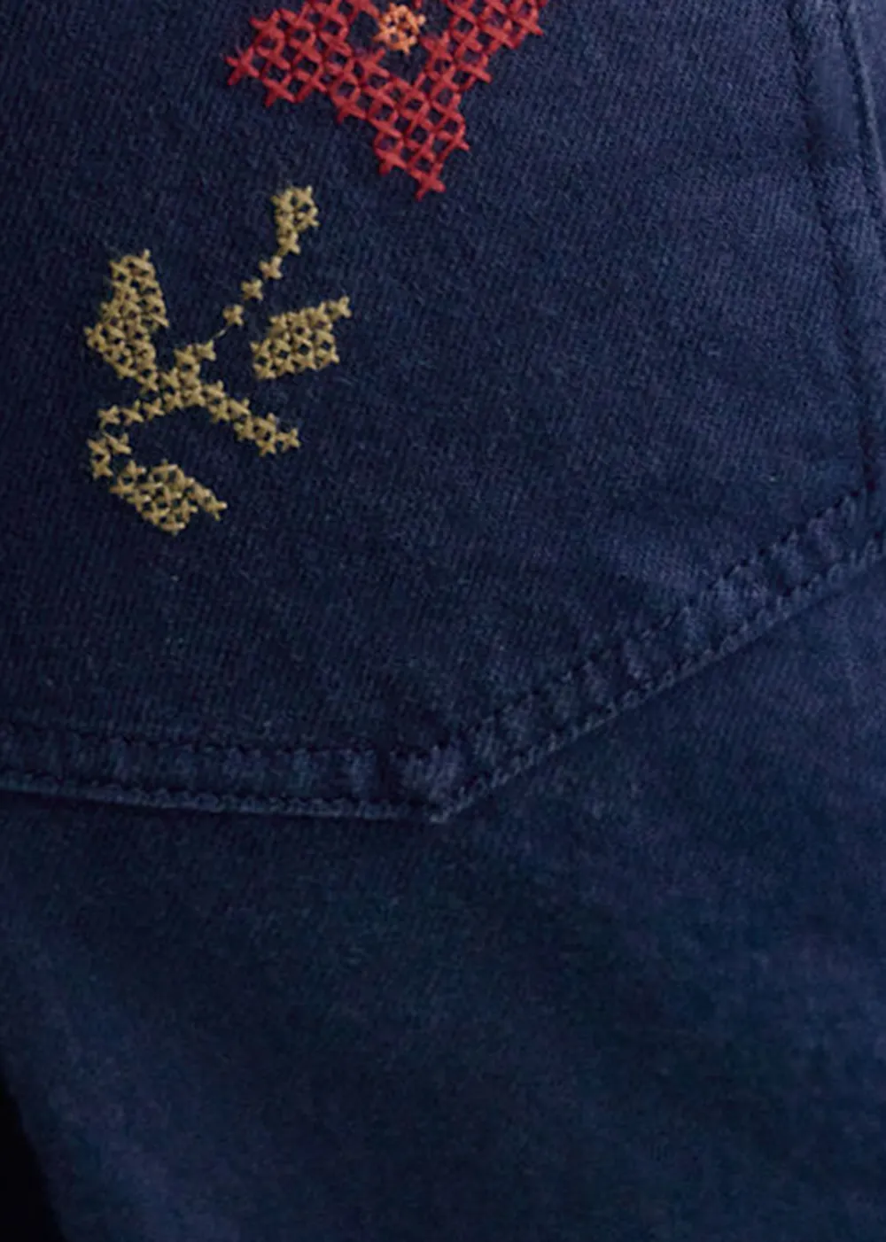 Embroidered Wide-Leg Flared High-Waist Trousers