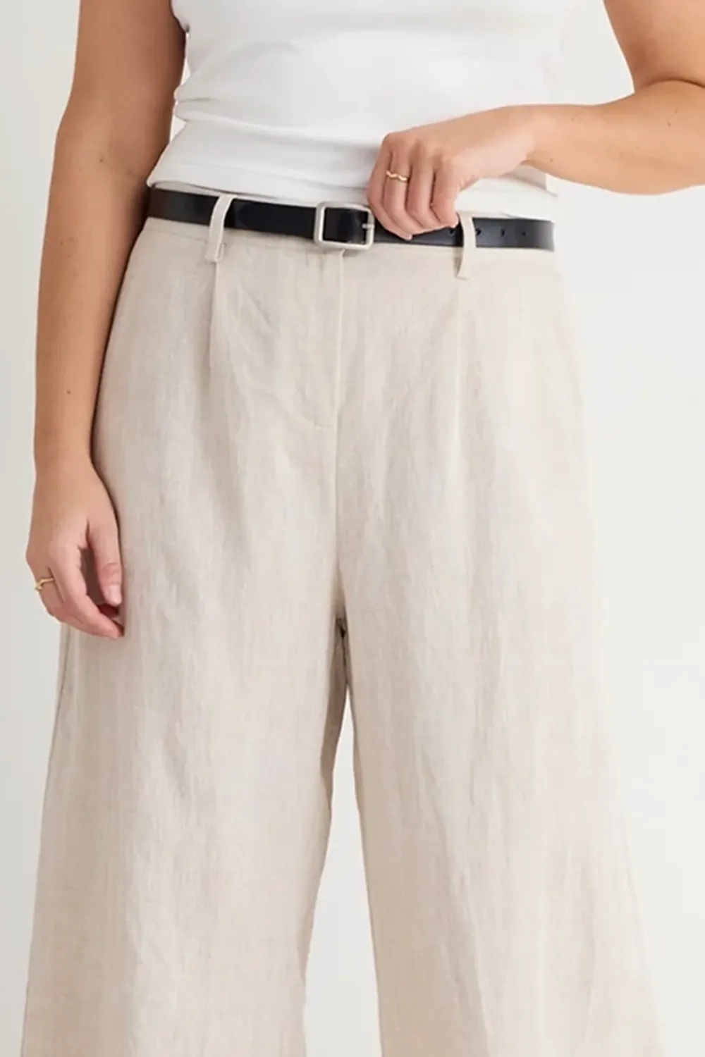 Natural Linen Pleat Front Wide Leg Pant