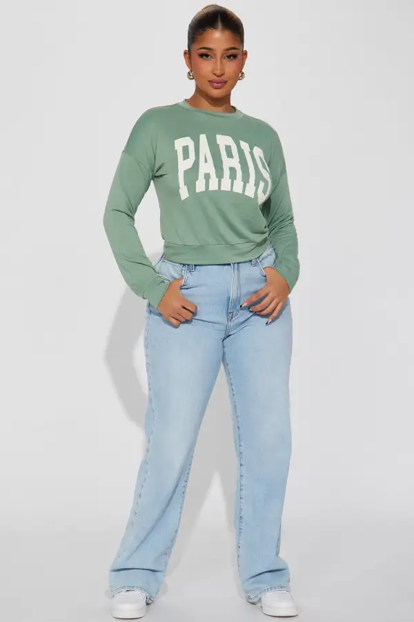 Flying To Paris Sweatshirt - Sage