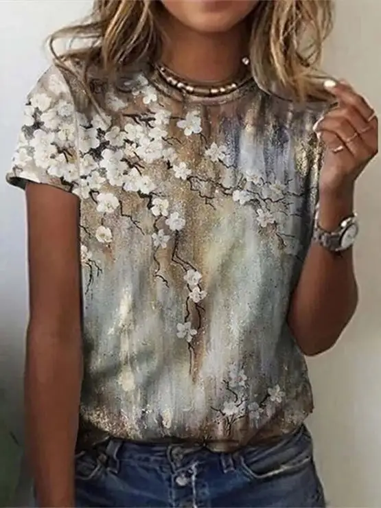 Retro Floral Print Short Sleeve Top