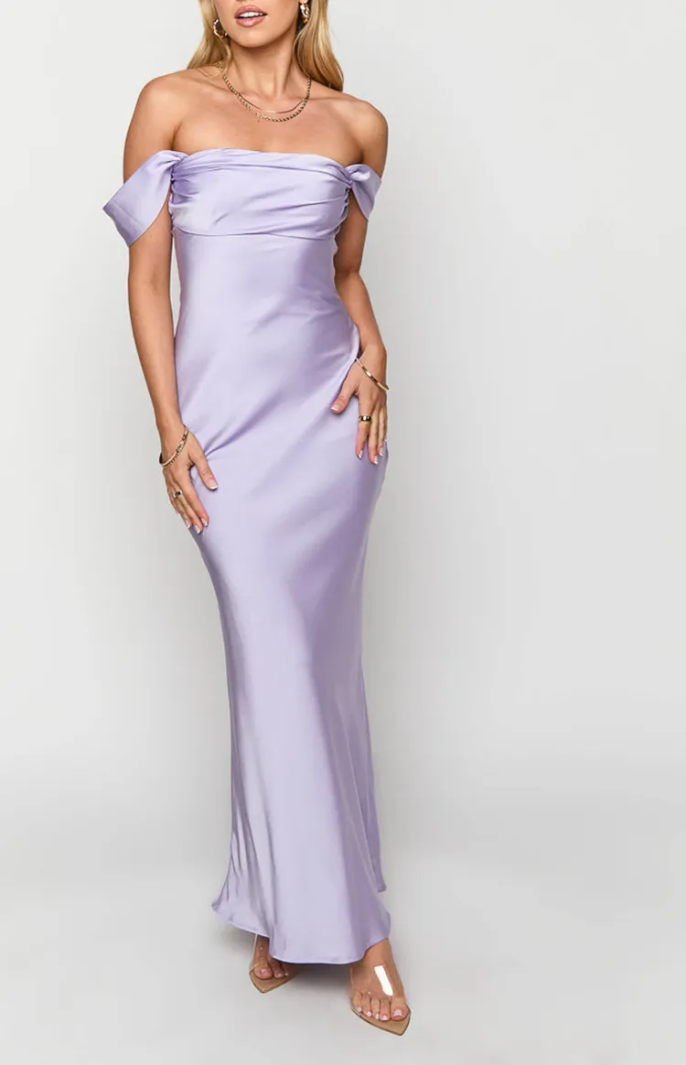 Lilac Off Shoulder Ruched Formal Dress