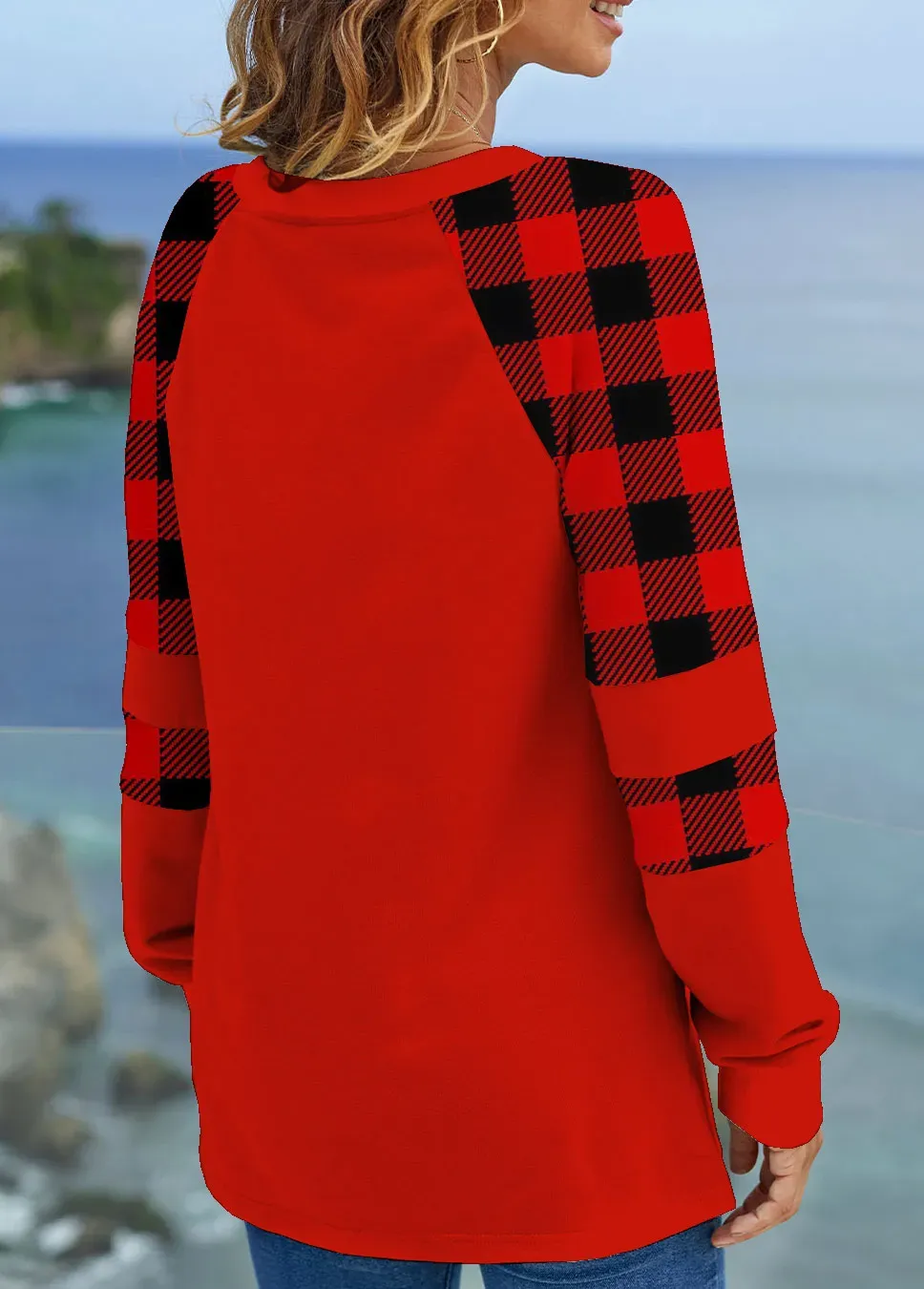 Long Sleeve Split Neck Contrast Sweatshirt