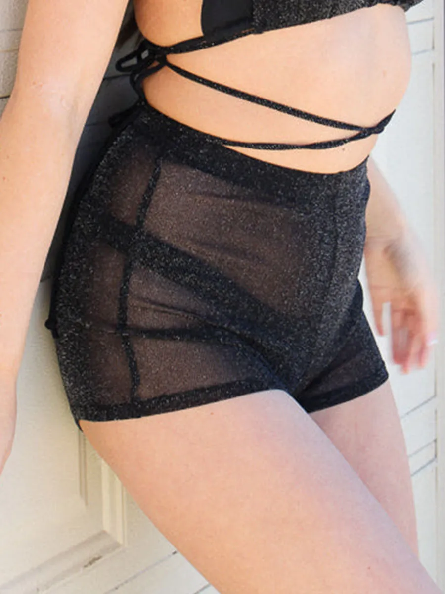 Black Sparkle Crop Top and Shorts Set