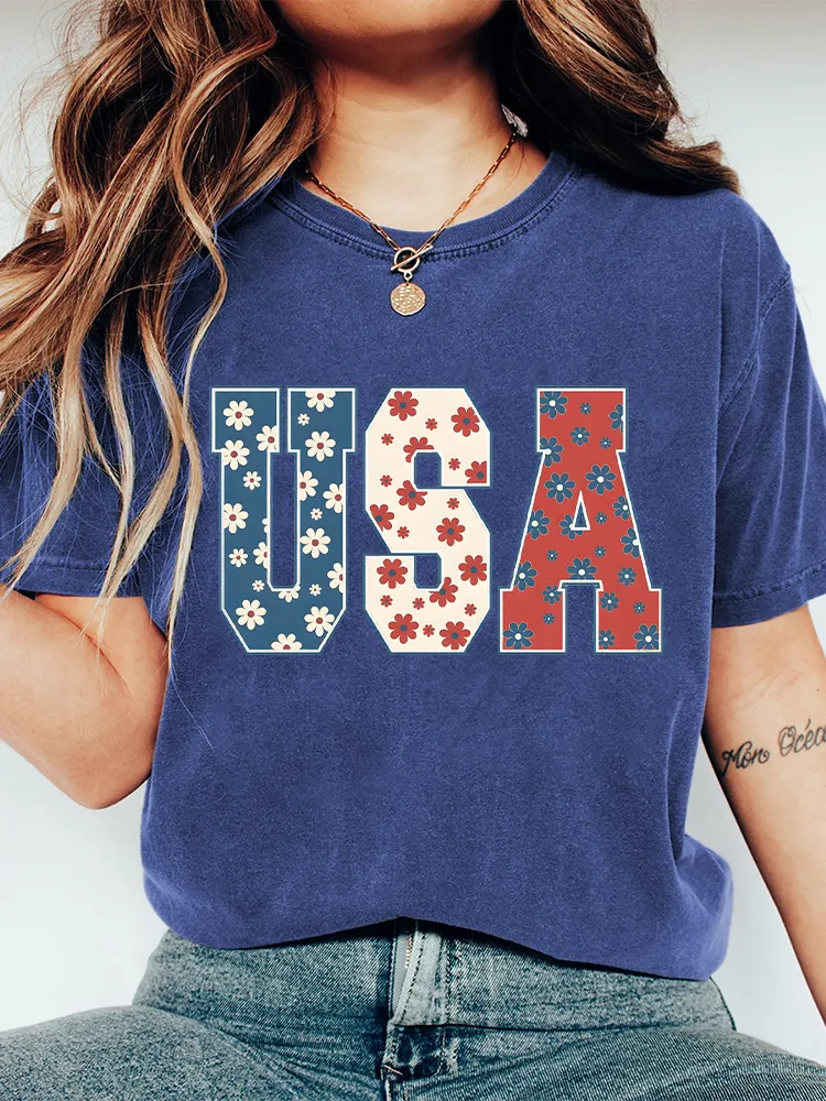 Women'S USA Floral Print T-Shirt