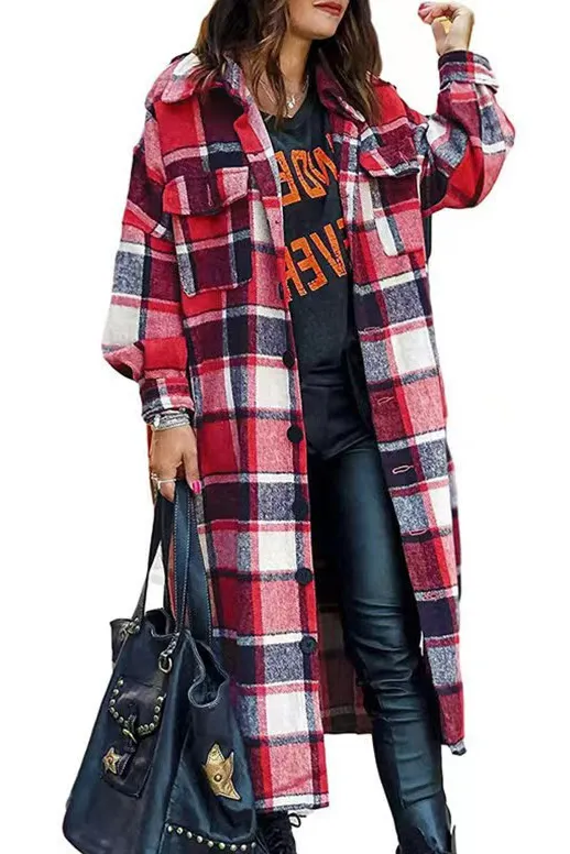 Classic Plaid breasted front pockets coat
