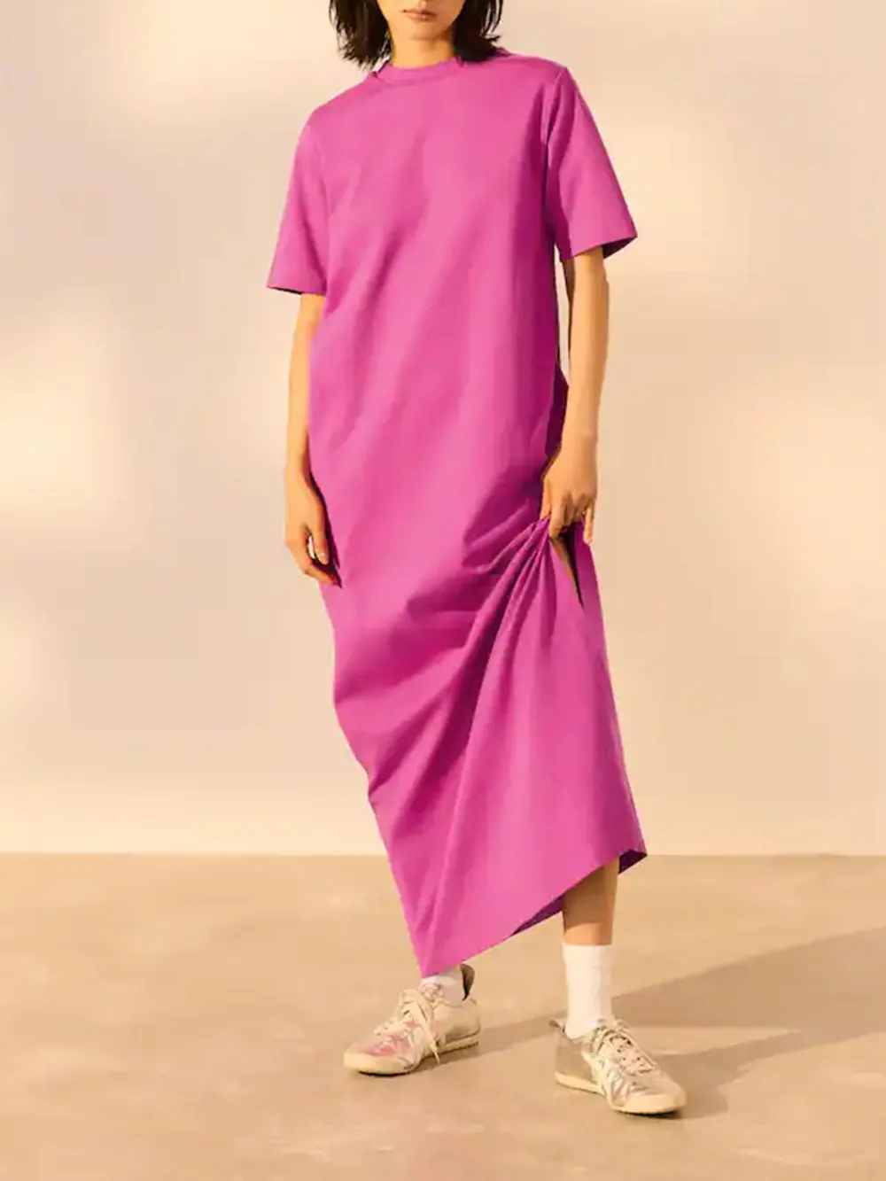 Casual Versatile Solid Color Crew Neck T-Shirt Dress