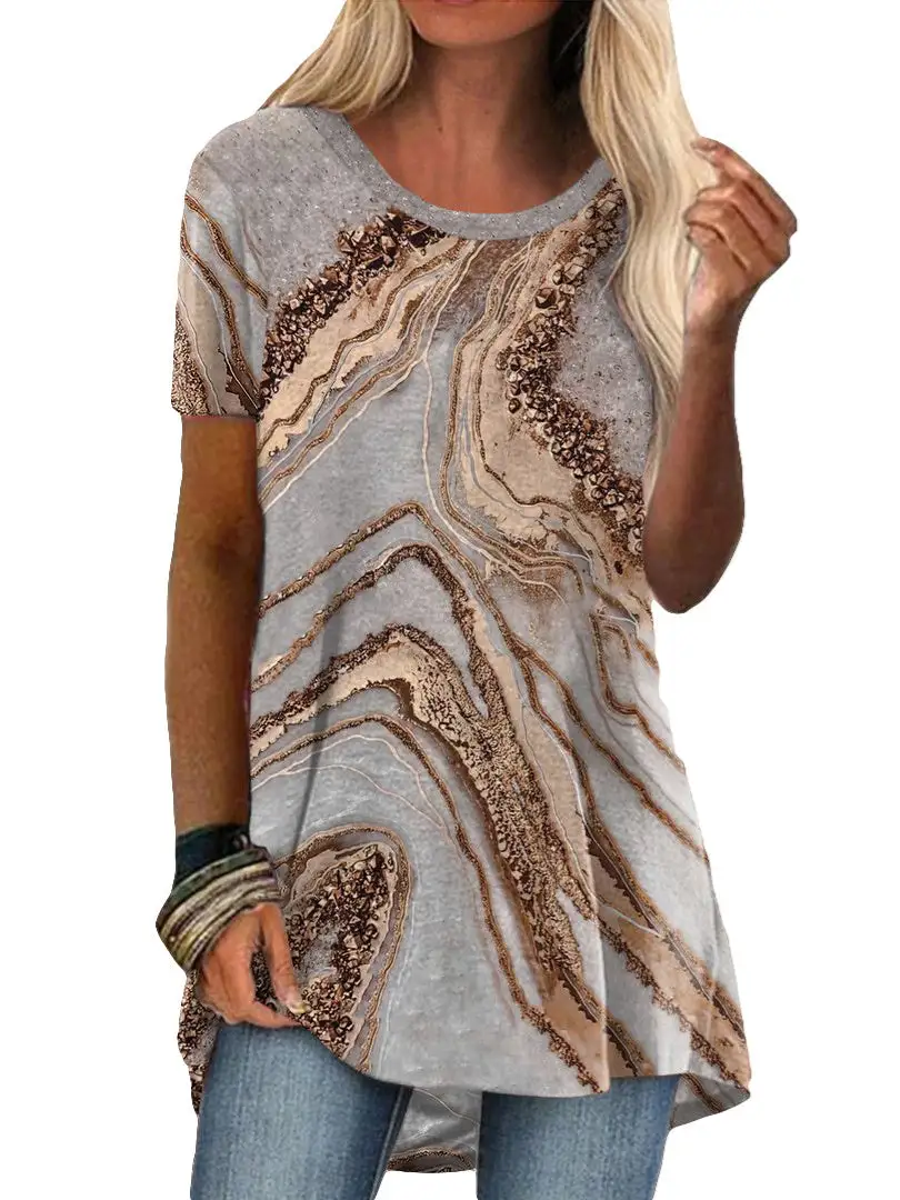 Women's Floral Printed Short Sleeve Scoop Neck Tops