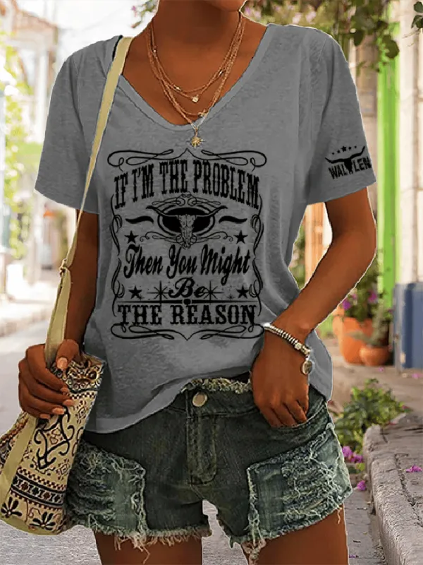 Retro Slogan V-Neck Short-Sleeve T-Shirts