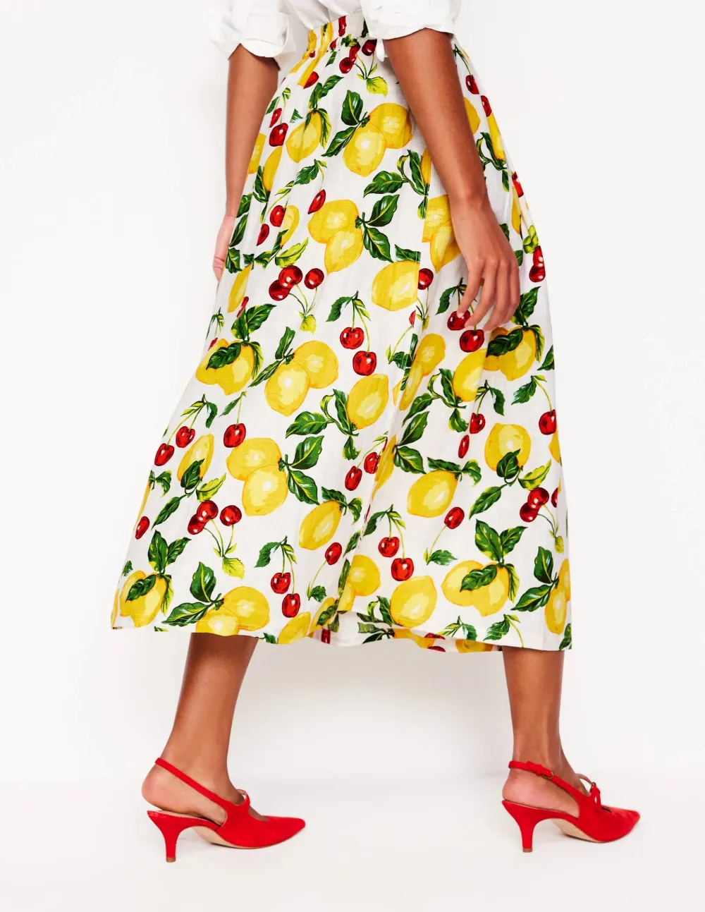 Lemon - Print Verity Linen Midi Skirt