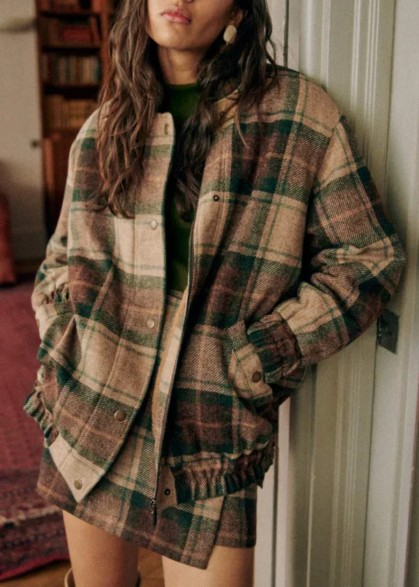 Checked Wool Bomber Coat