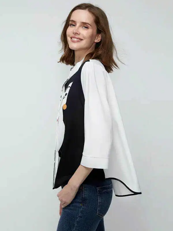 Casual Three-Quarter Sleeves Figure Buttoned Printed Stand Collar Blouses&Shirts Tops