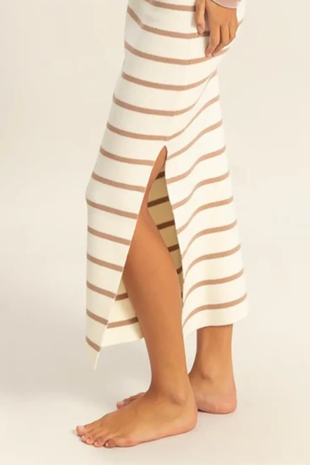 Classic Stripes Versatile Tan Sweater Skirts