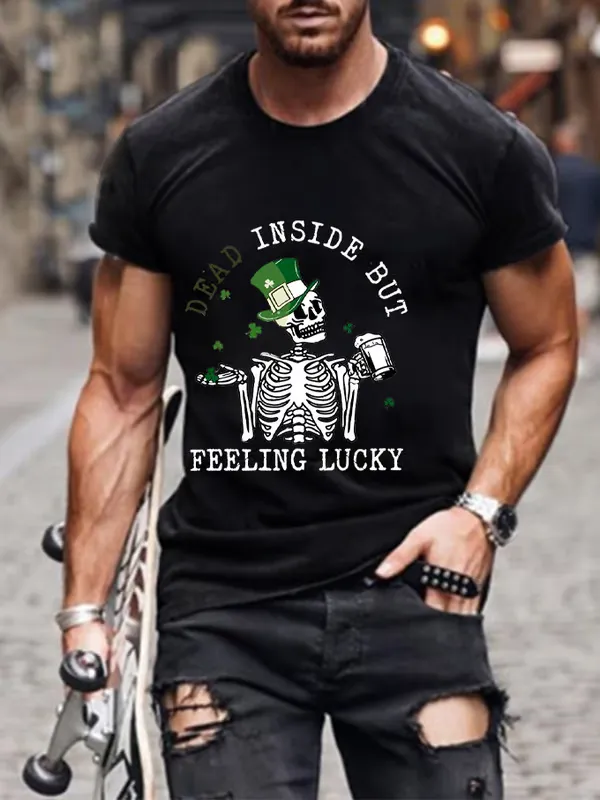 Men'S T-Shirt Men'S St. Patrick'S Dead Inside But Feeling Lucky Print T-Shirt