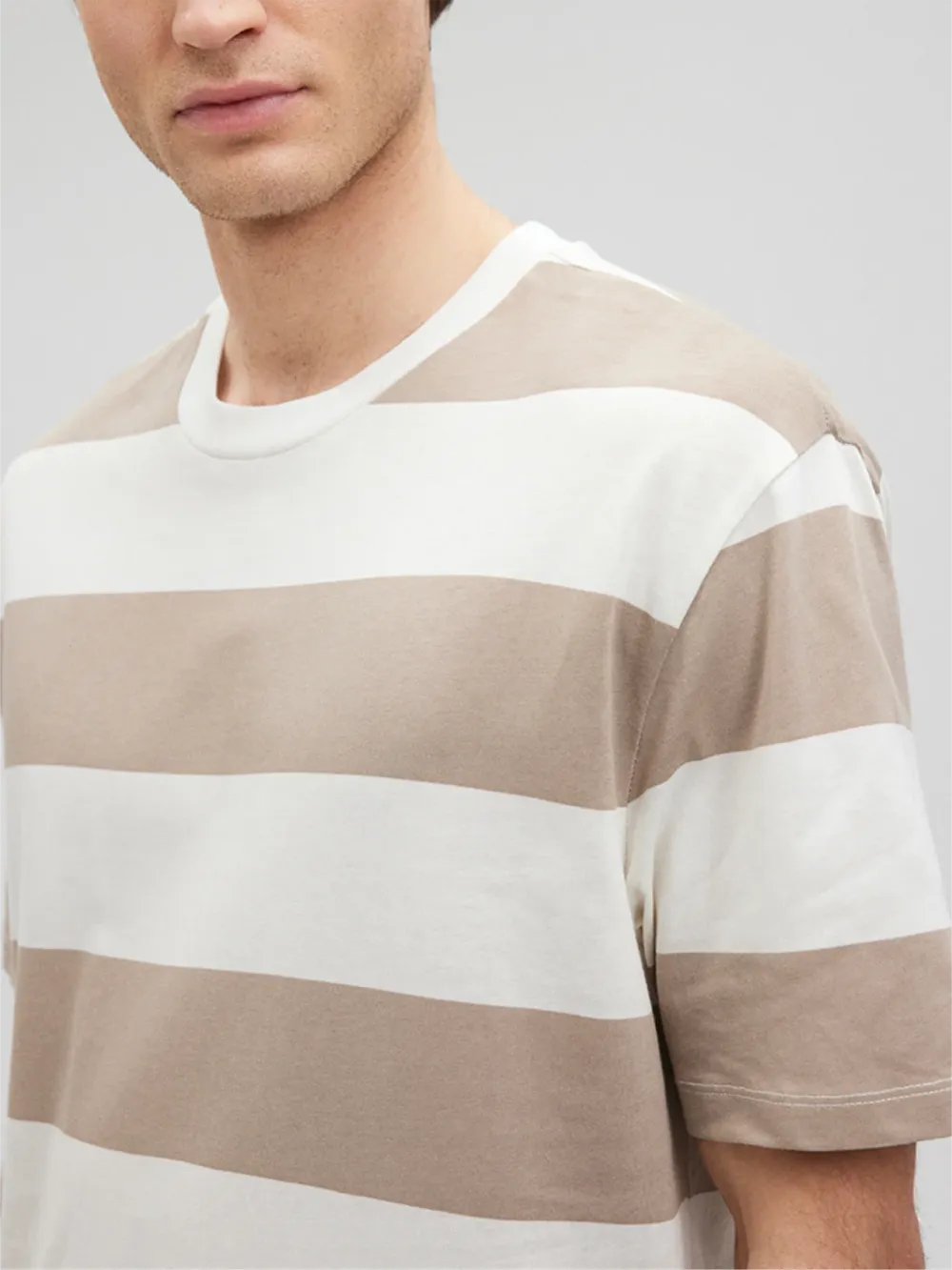Brown - White Striped Short - Sleeve Tee