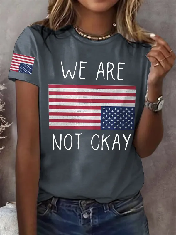 Women'S T-Shirt Retro We Are Not Ok Print T-Shirt Pure Cotton Round Neck Print Short Sleeve