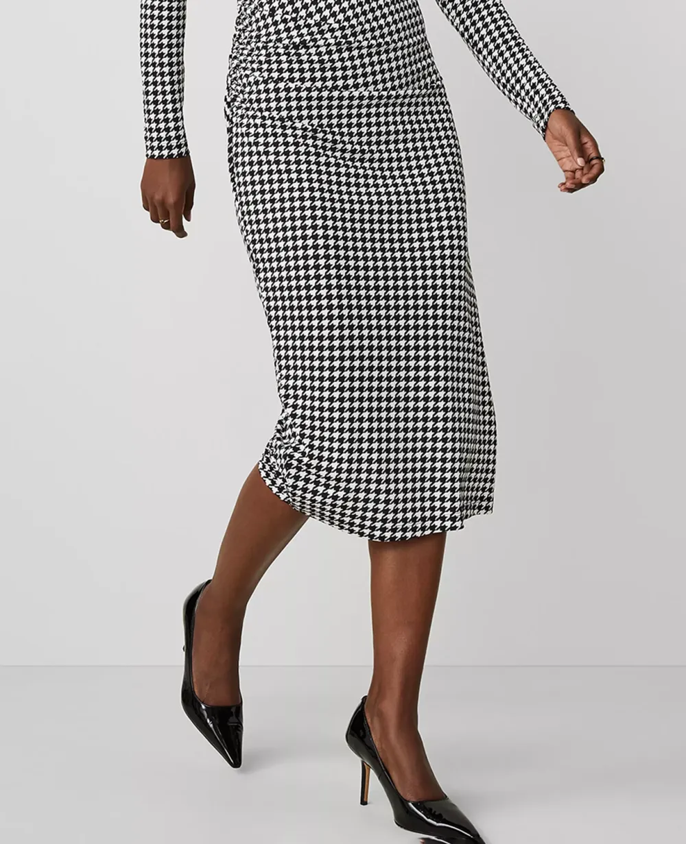 Houndstooth Gathered Waist Column Sheath Dress