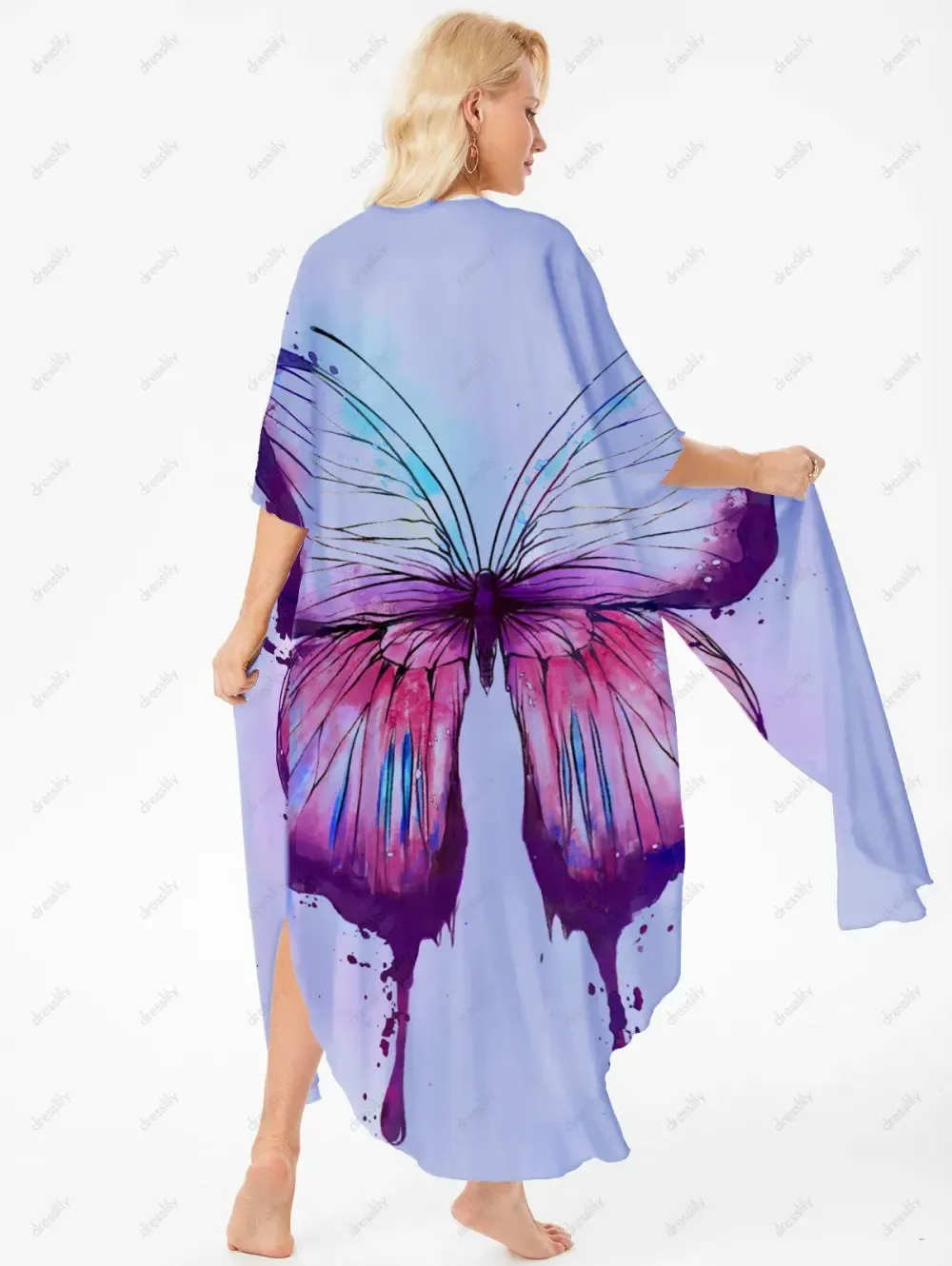 Boho Chiffon Butterfly Sheer Cover Up Longline Slit Flowy Beach Long Top