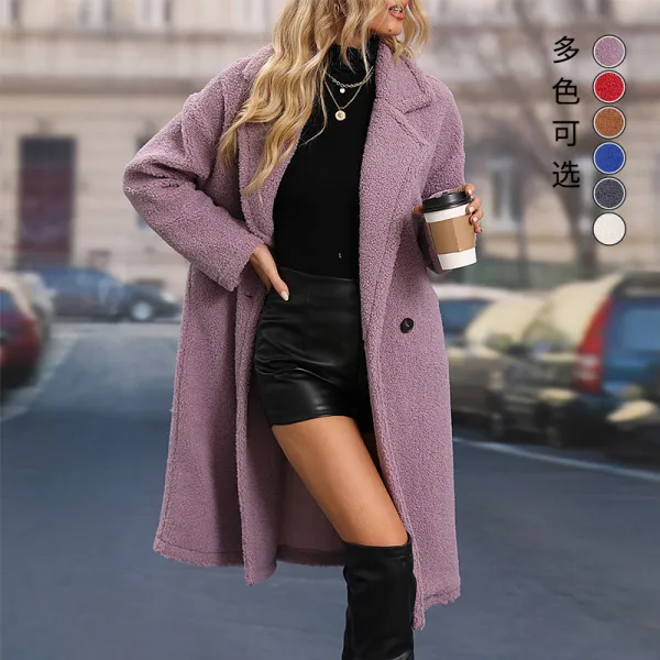 Lapel Collar Solid Plush Coat