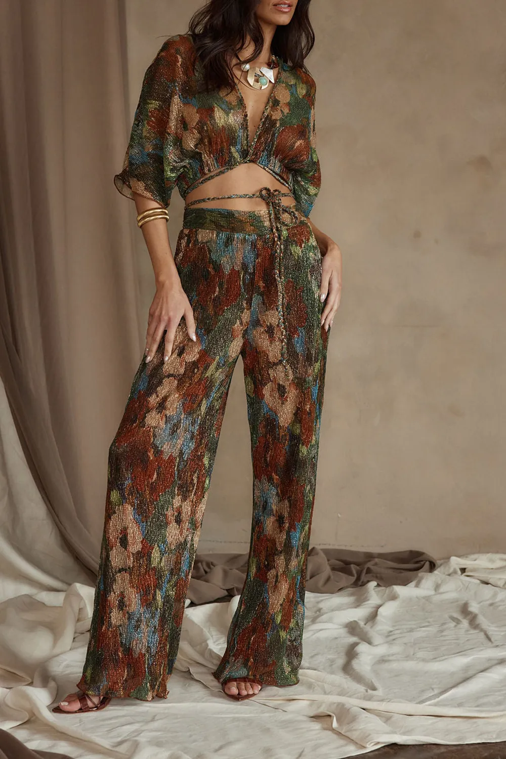 Multicolor Metallic Floral Pant