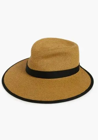 Natural/ Black Packable Hybrid Straw Fedora Visor