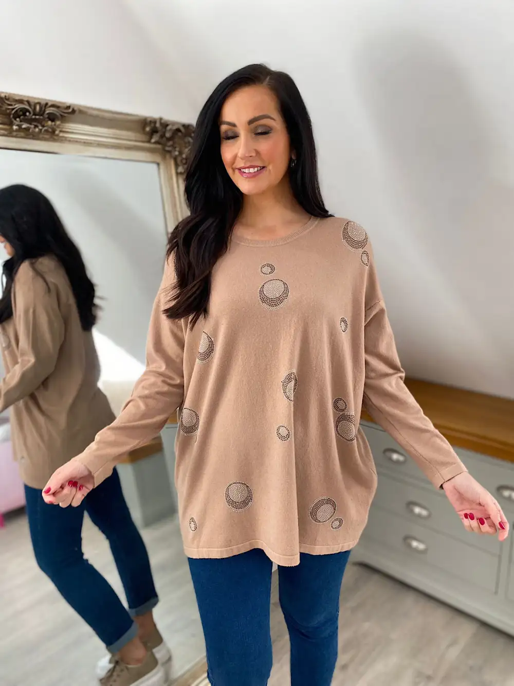 Camel Diamante Bubble Pattern Knit Rosie