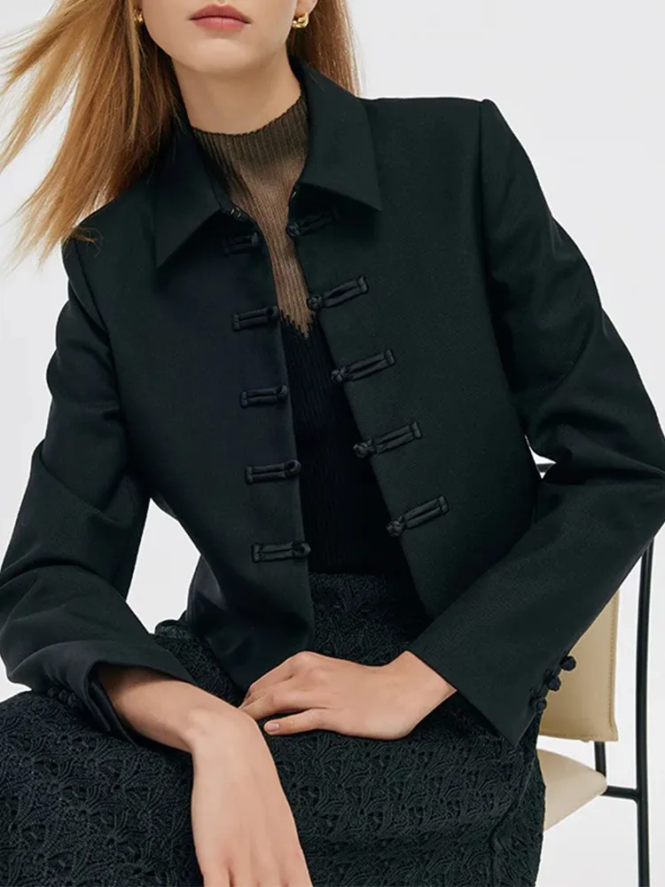 Wool Blend New ChInese-Style Women Crop Jacket