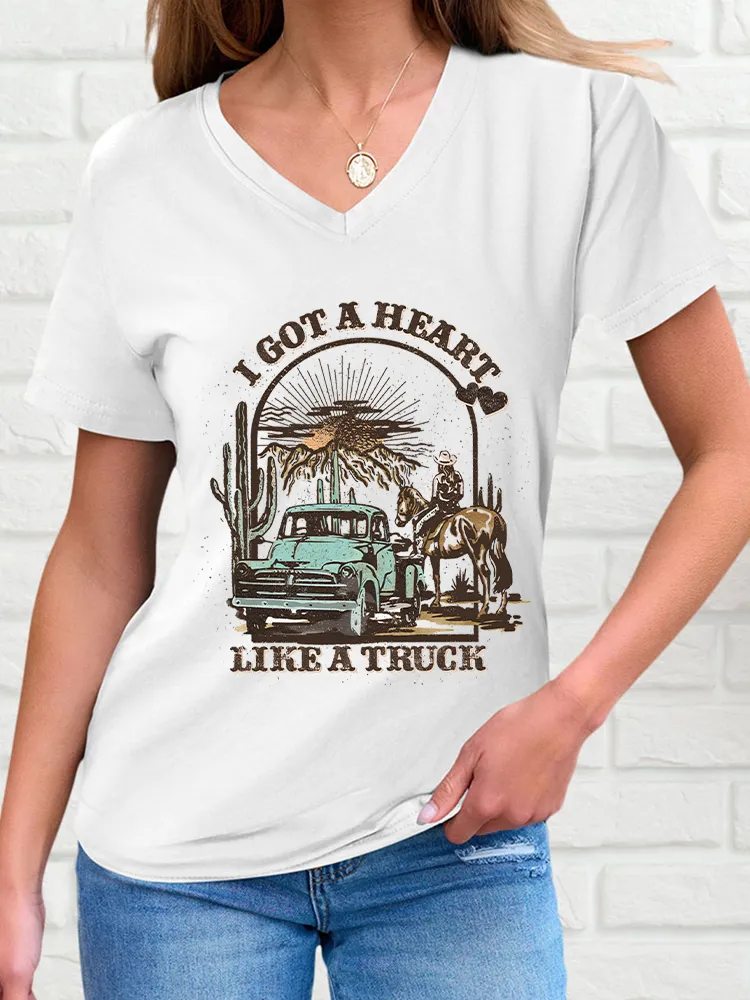 Woman's Got A Heart Like A Truck V-Neck And Short Sleeves T-Shirt