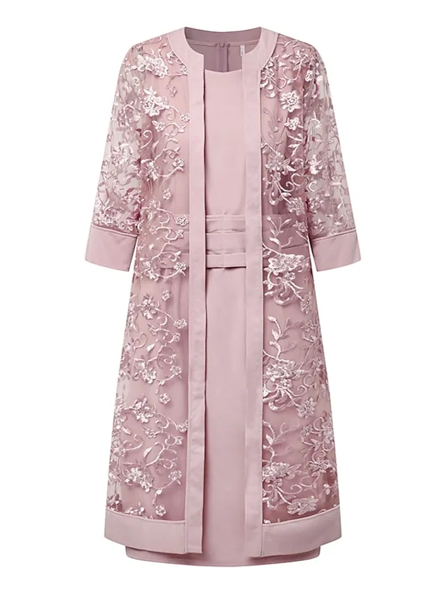 Women's Lace Dress Dress Set Two Piece Dress Midi Dress Pink Half Sleeve Pure Color Mesh Summer Spring Fall Crew Neck Fashion Office Wedding Guest 2023 S M L XL XXL 3XL