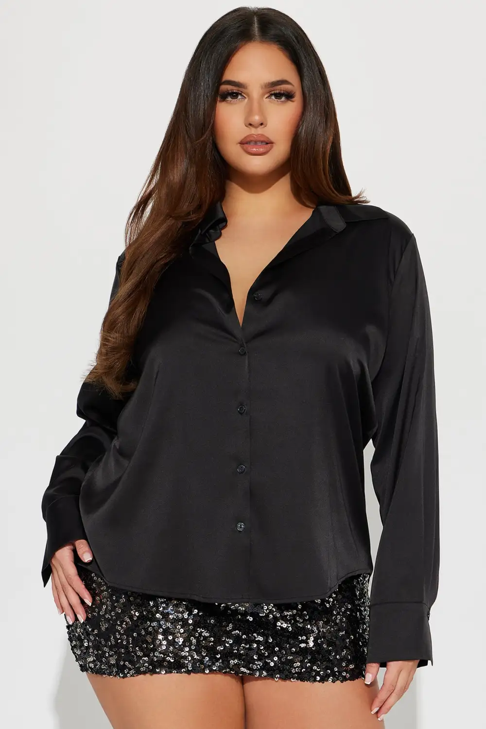 Popular Girl Satin Shirt - Black