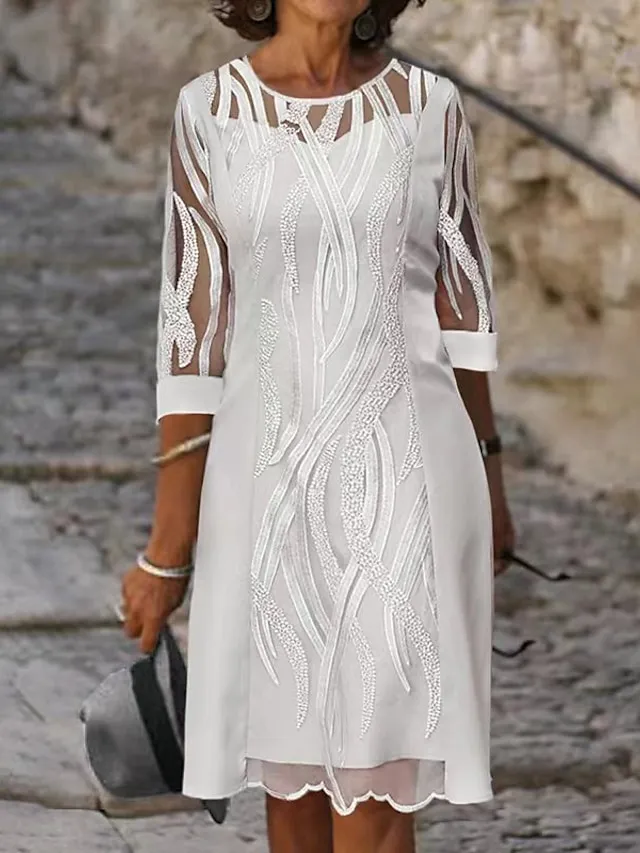 Women‘s Shift Dress Knee Length Dress Green White Gray Purple Pink Yellow Half Sleeve Pure Color Mesh Summer Spring Crew Neck Stylish Elegant Classic Party 2023 S M L XL XXL 3XL 4XL 5XL