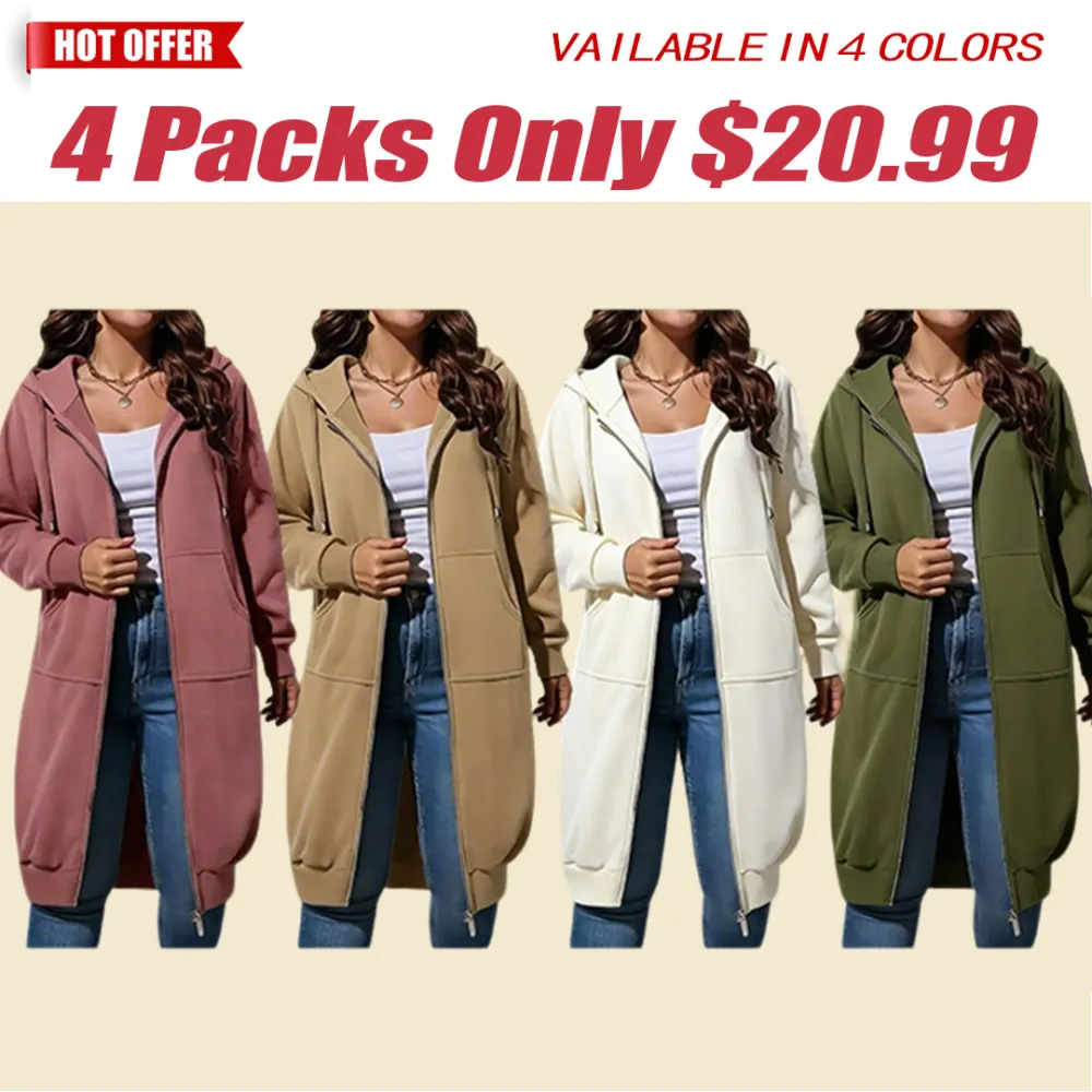 🧥 Women's Longline Zip-Up Fleece Hoodie